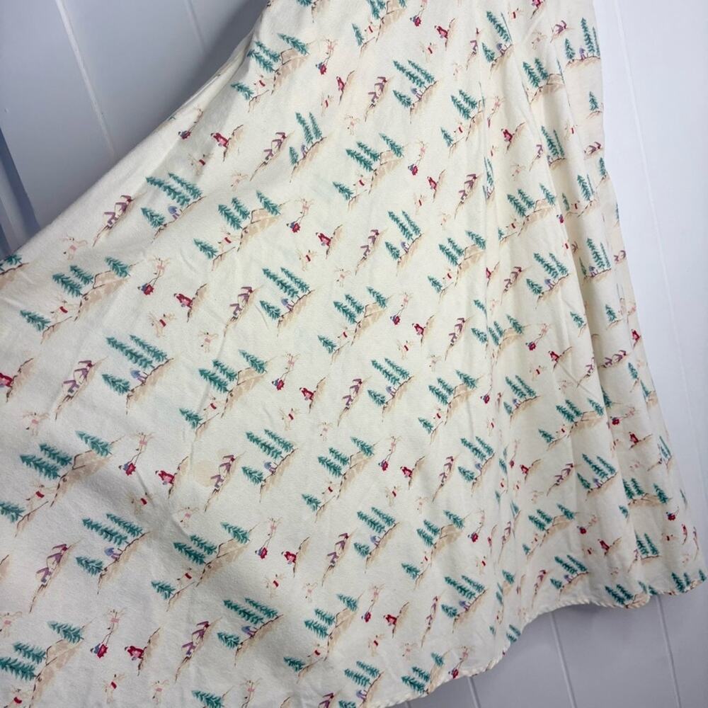 VINTAGE Eileen West Flannel Midi Skirt Printed Trees Reindeer Santa Christmas - Picture 9 of 11